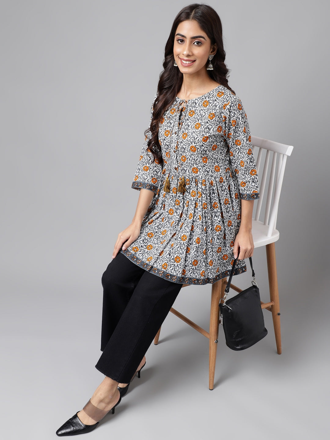 Janasya Women's Multicolor Cotton Botanical Printed Casual Peplum Top - Distacart