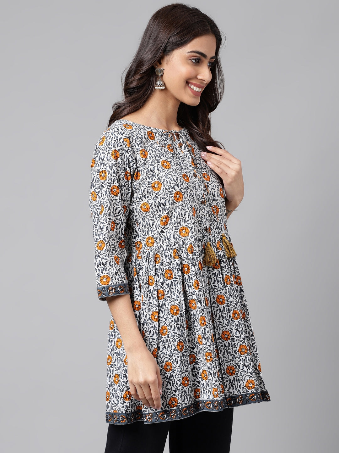 Janasya Women's Multicolor Cotton Botanical Printed Casual Peplum Top - Distacart