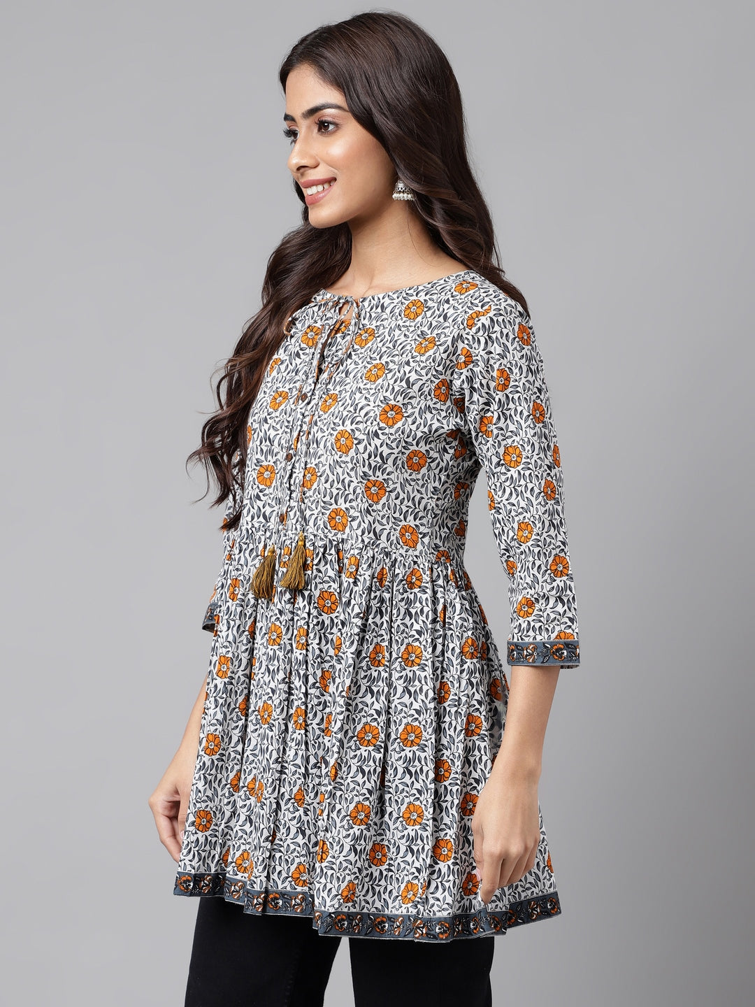 Janasya Women's Multicolor Cotton Botanical Printed Casual Peplum Top - Distacart