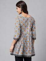 Thumbnail for Janasya Women's Multicolor Cotton Botanical Printed Casual Peplum Top - Distacart