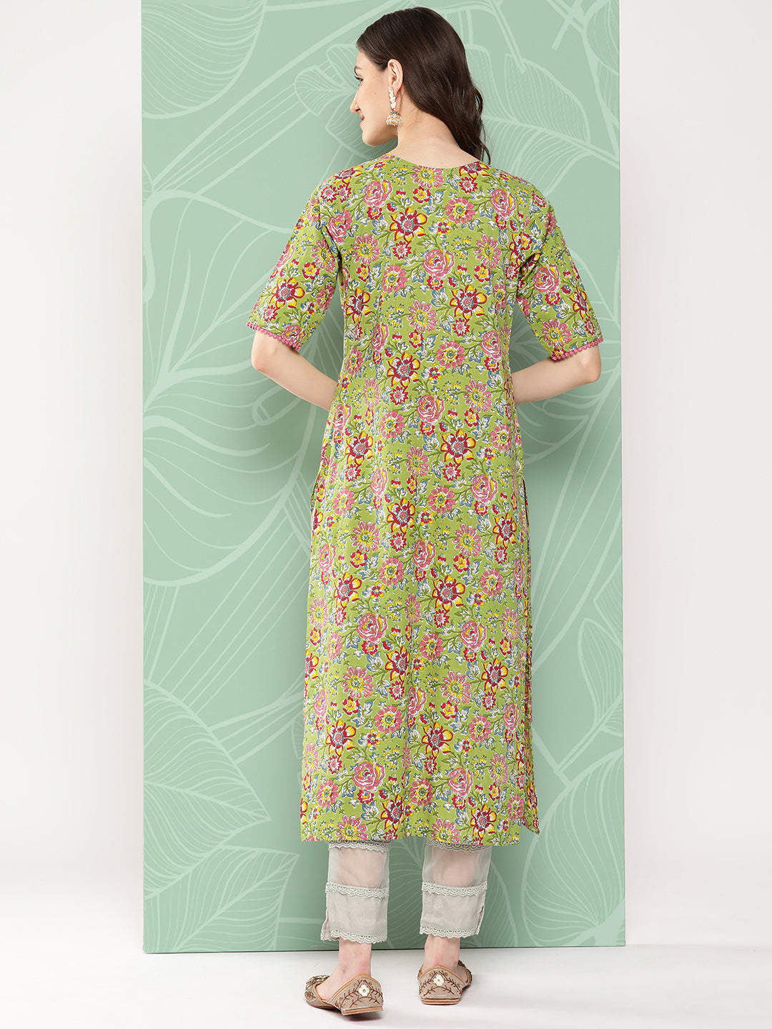 Janasya Women's Green Cotton Floral Printed Casual Straight Kurta - Distacart