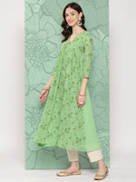 Thumbnail for Janasya Women's Light Green Georgette Digital Floral Printed Festive Flared Kurta - Distacart