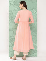 Thumbnail for Janasya Women's Peach Georgette Embossed Work Festive Gathered Kurta - Distacart