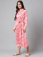 Thumbnail for Janasya Women's Peach Satin Digital Floral Printed A-line Casual Dress - Distacart