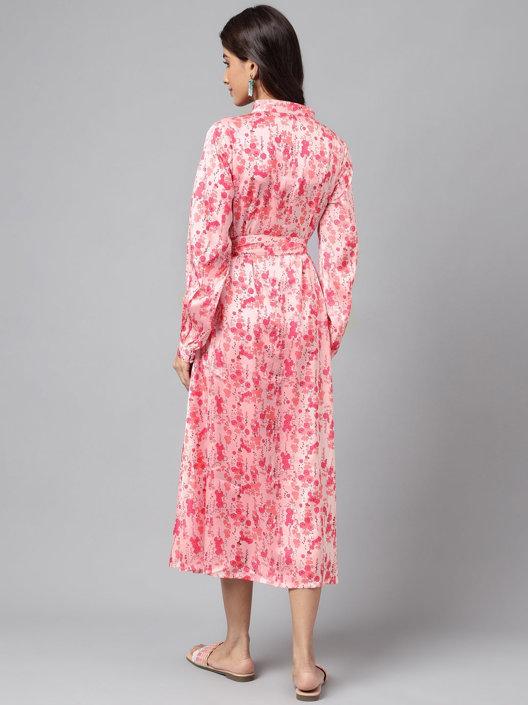 Janasya Women's Peach Satin Digital Floral Printed A-line Casual Dress - Distacart