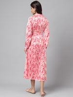 Thumbnail for Janasya Women's Peach Satin Digital Floral Printed A-line Casual Dress - Distacart