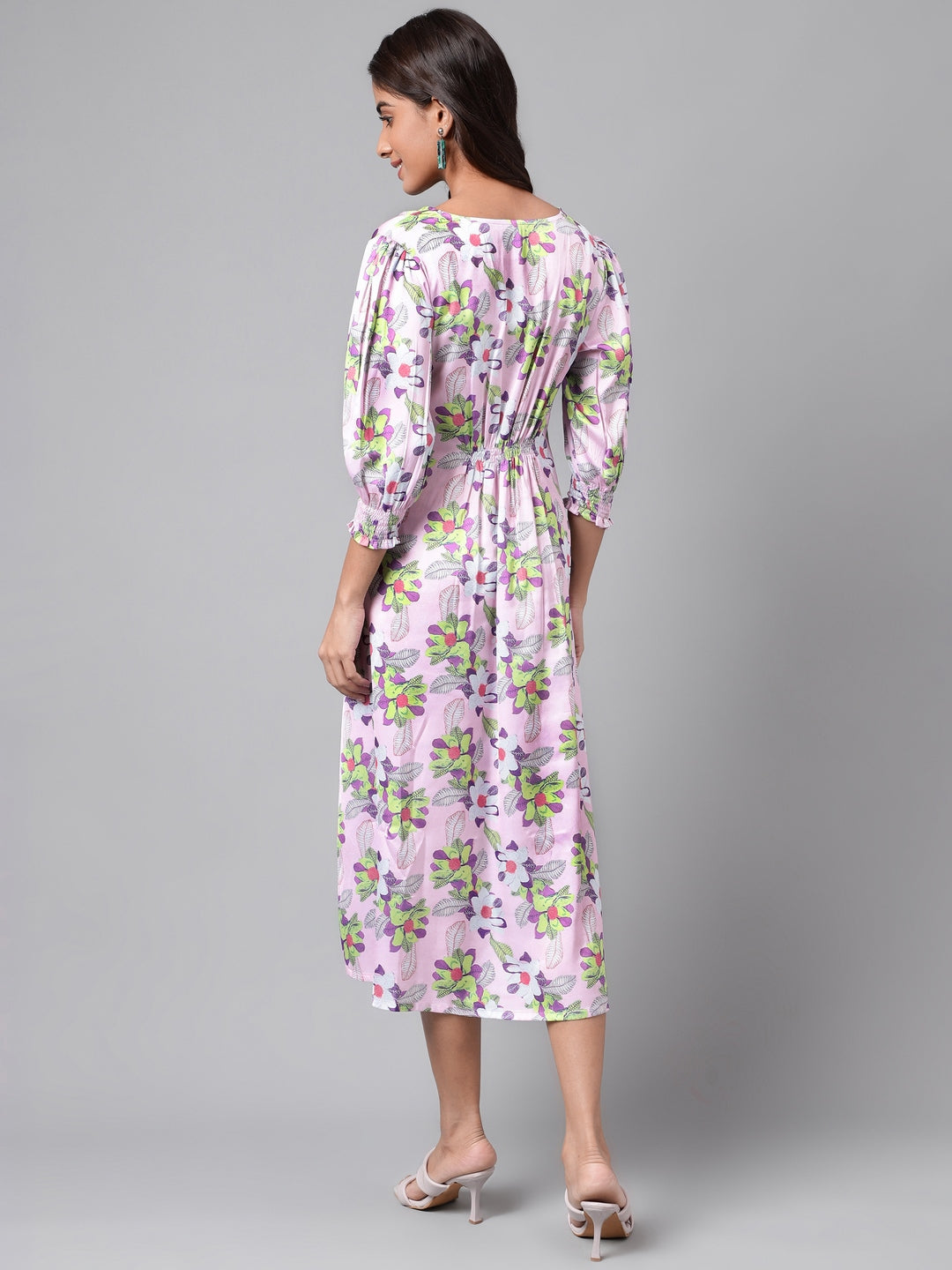 Janasya Women's Lavender Satin Digital Floral Printed A-line Casual Dress - Distacart