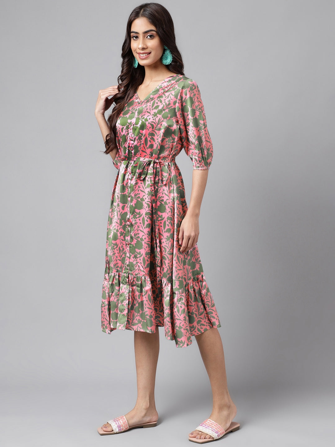 Janasya Women's Pink Satin Digital Floral Printed A-line Ethnic Dress - Distacart
