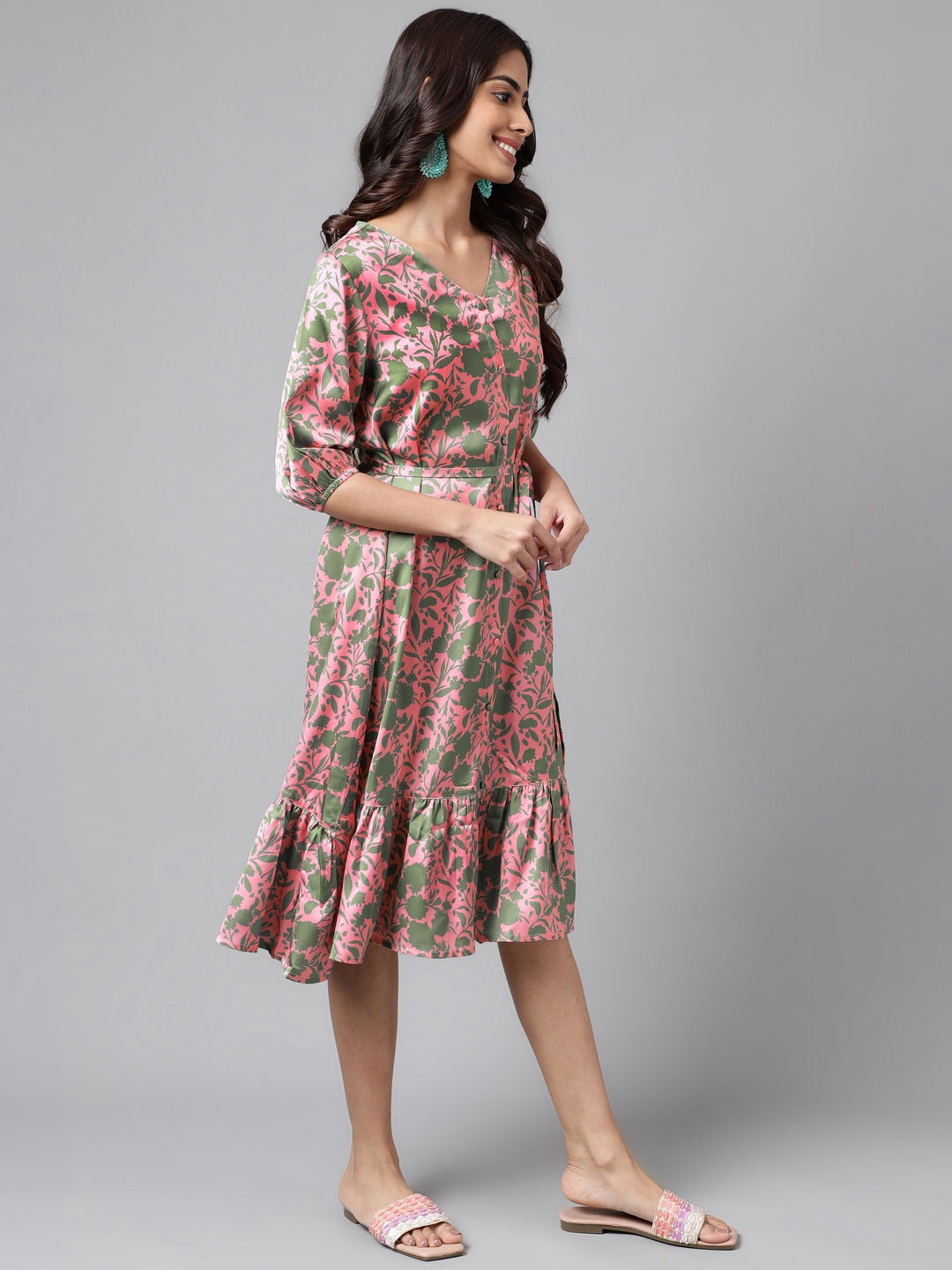 Janasya Women's Pink Satin Digital Floral Printed A-line Ethnic Dress - Distacart