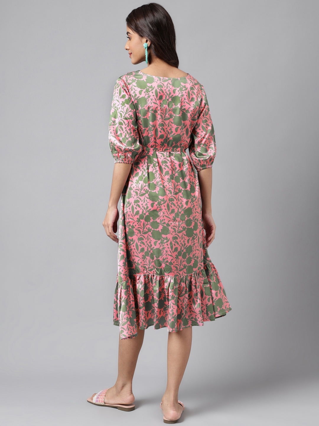 Janasya Women's Pink Satin Digital Floral Printed A-line Ethnic Dress - Distacart