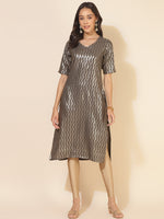 Thumbnail for Janasya Grey Crepe Foil Printed Festive Kurta - Distacart