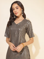 Thumbnail for Janasya Grey Crepe Foil Printed Festive Kurta - Distacart
