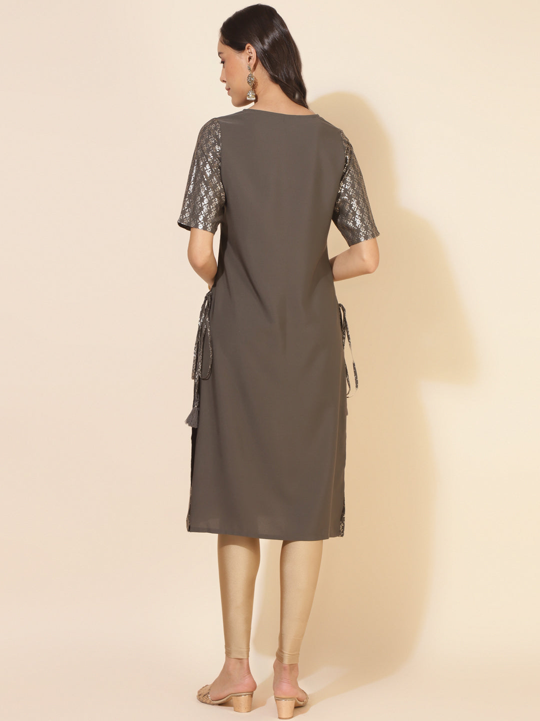 Janasya Grey Crepe Foil Printed Festive Kurta - Distacart