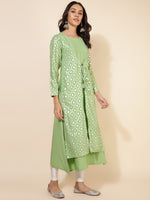 Thumbnail for Janasya Light Green Crepe Foil Printed Festive Kurta - Distacart