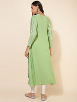 Thumbnail for Janasya Light Green Crepe Foil Printed Festive Kurta - Distacart