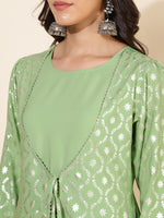 Thumbnail for Janasya Light Green Crepe Foil Printed Festive Kurta - Distacart