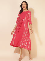 Thumbnail for Janasya Dark Pink Crepe Foil Printed Casual Kurta - Distacart