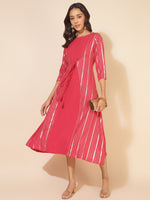 Thumbnail for Janasya Dark Pink Crepe Foil Printed Casual Kurta - Distacart