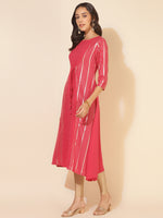 Thumbnail for Janasya Dark Pink Crepe Foil Printed Casual Kurta - Distacart