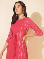 Thumbnail for Janasya Dark Pink Crepe Foil Printed Casual Kurta - Distacart