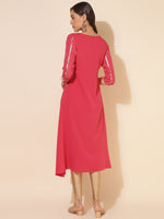 Thumbnail for Janasya Dark Pink Crepe Foil Printed Casual Kurta - Distacart