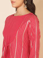 Thumbnail for Janasya Dark Pink Crepe Foil Printed Casual Kurta - Distacart