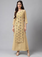 Thumbnail for Janasya Women's Beige Crepe Embellished Festive A-Line Kurta - Distacart