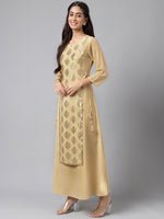 Thumbnail for Janasya Women's Beige Crepe Embellished Festive A-Line Kurta - Distacart