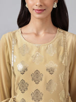 Thumbnail for Janasya Women's Beige Crepe Embellished Festive A-Line Kurta - Distacart