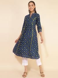 Thumbnail for Janasya Blue Cotton Bandhani Printed Casual Kurta - Distacart