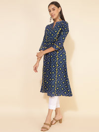 Thumbnail for Janasya Blue Cotton Bandhani Printed Casual Kurta - Distacart
