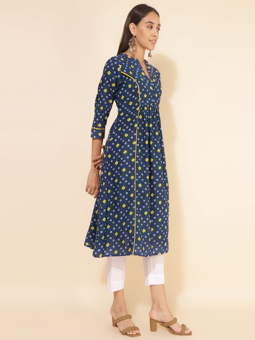 Janasya Blue Cotton Bandhani Printed Casual Kurta - Distacart