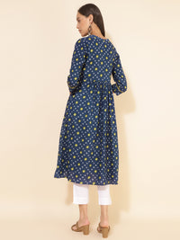 Thumbnail for Janasya Blue Cotton Bandhani Printed Casual Kurta - Distacart
