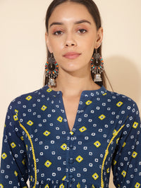 Thumbnail for Janasya Blue Cotton Bandhani Printed Casual Kurta - Distacart