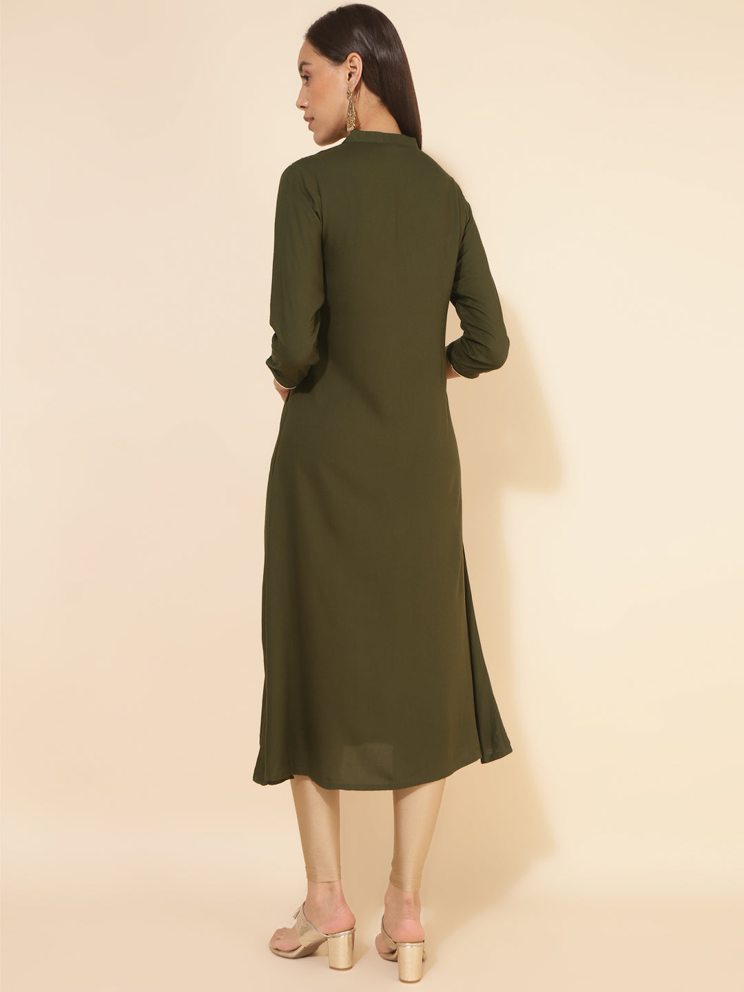 Janasya Olive Rayon Yoke Embroidered Casual Kurta - Distacart