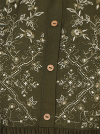 Thumbnail for Janasya Olive Rayon Yoke Embroidered Casual Kurta - Distacart