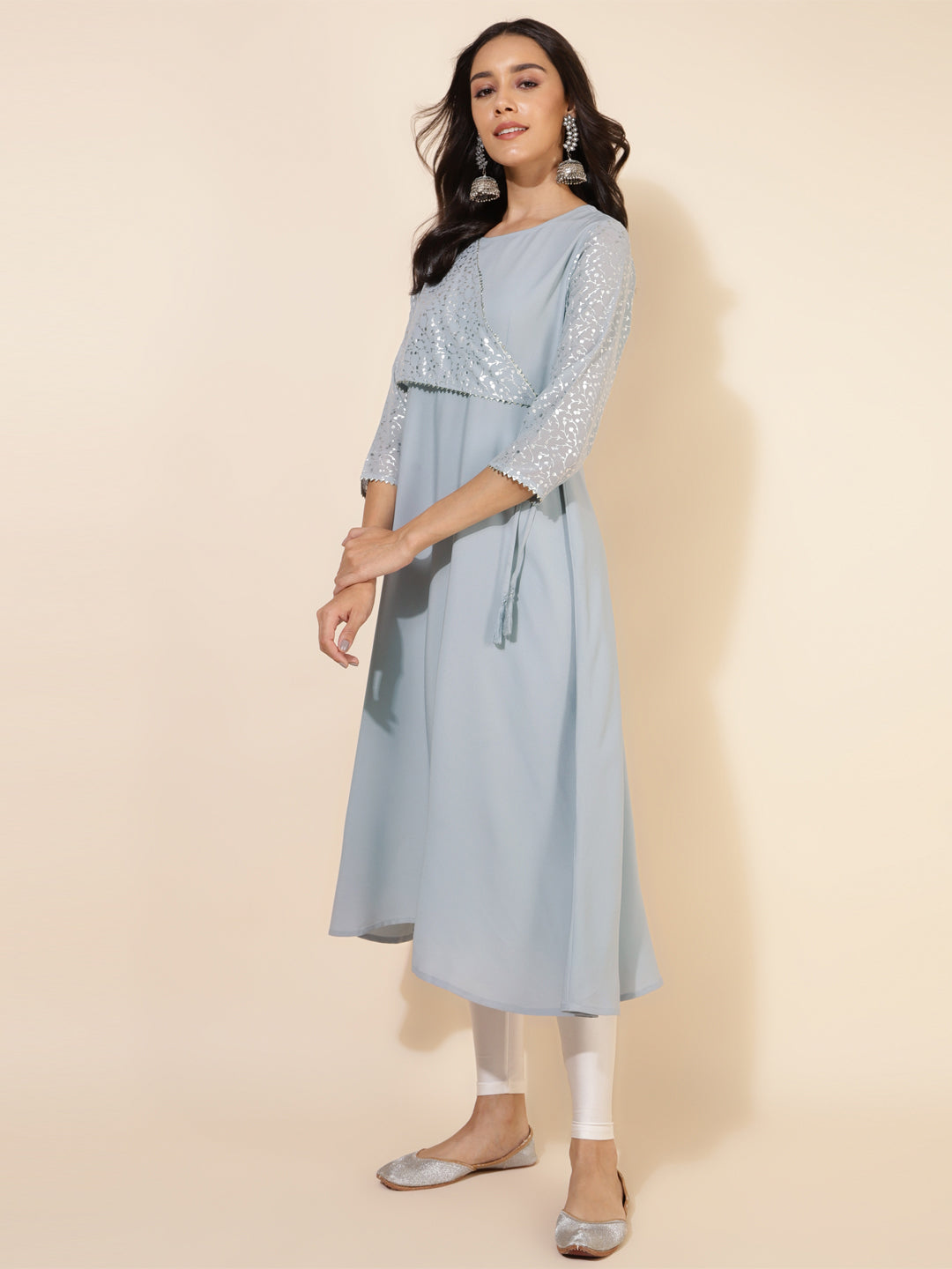 Janasya Grey Crepe Foil Printed Festive Kurta - Distacart