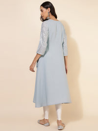 Thumbnail for Janasya Grey Crepe Foil Printed Festive Kurta - Distacart