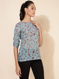 Thumbnail for Janasya Women's Mint Green Georgette Floral Printed Casual Top - Distacart