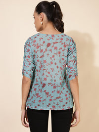 Thumbnail for Janasya Women's Mint Green Georgette Floral Printed Casual Top - Distacart