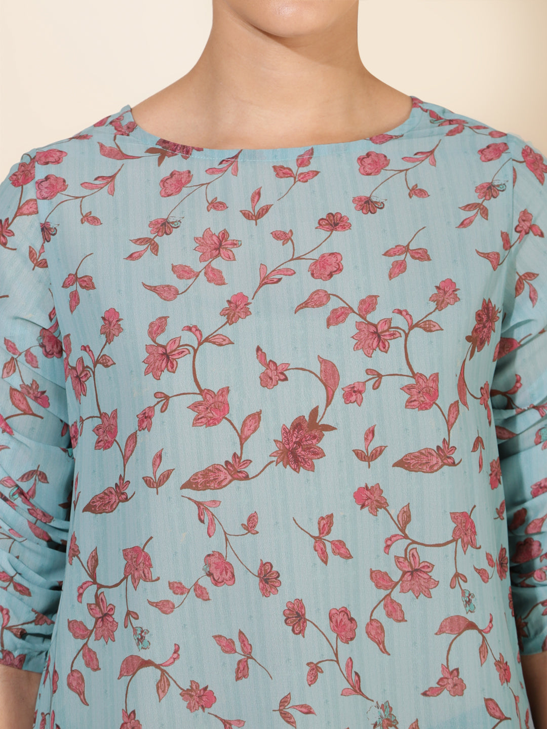Janasya Women's Mint Green Georgette Floral Printed Casual Top - Distacart