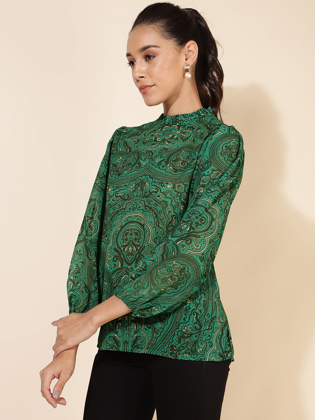 Janasya Women's Green Georgette Digital Printed Casual Top - Distacart