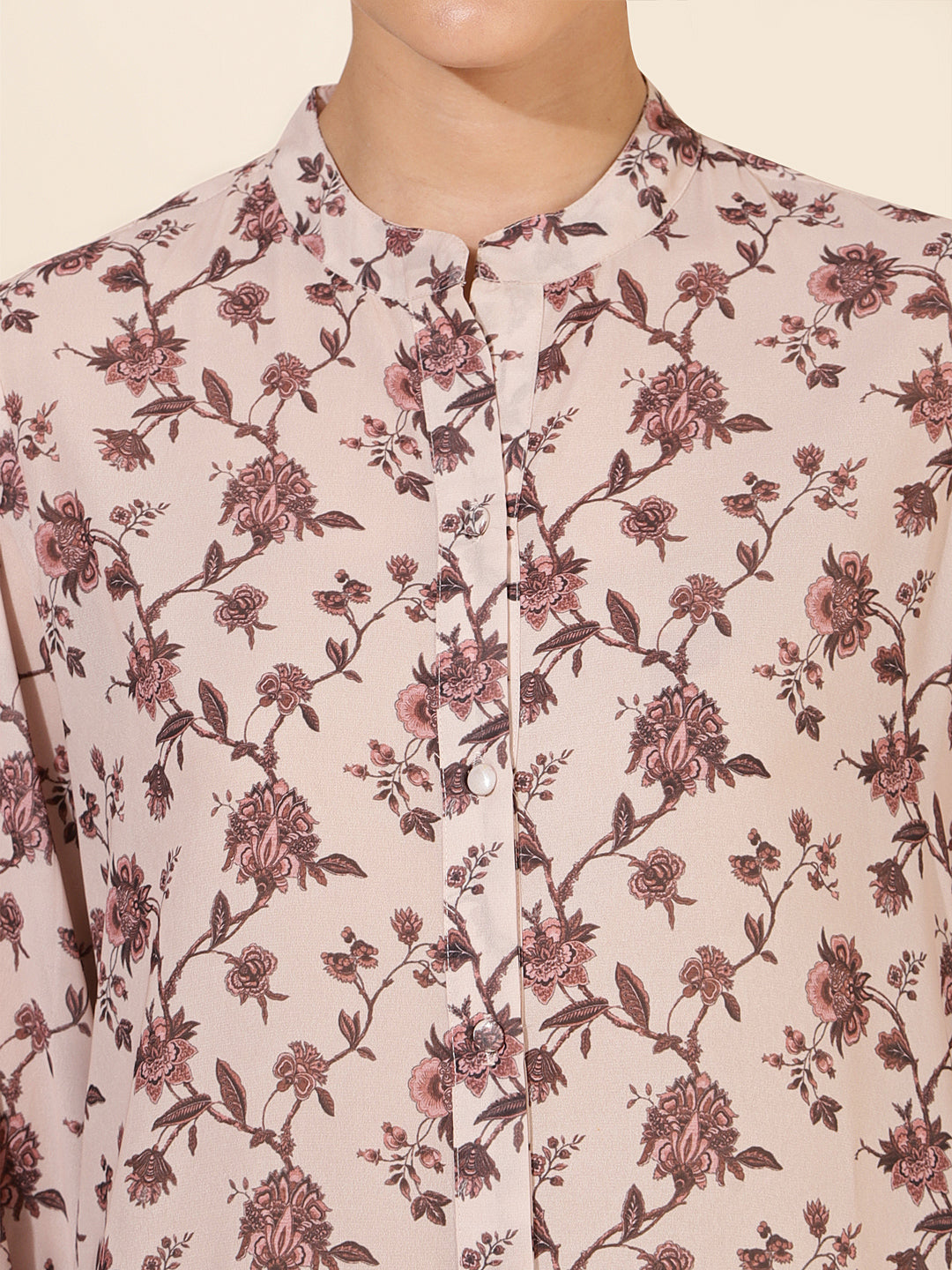 Janasya Women's Beige Georgette Floral Printed Casual Tunic - Distacart