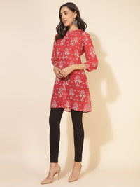 Thumbnail for Janasya Women's Red Georgette Floral Printed Casual Tunic - Distacart