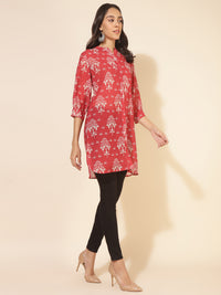 Thumbnail for Janasya Women's Red Georgette Floral Printed Casual Tunic - Distacart