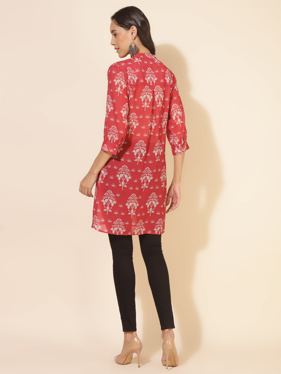 Janasya Women's Red Georgette Floral Printed Casual Tunic - Distacart