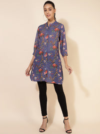 Thumbnail for Janasya Women's Violet Georgette Floral Printed Casual Tunic - Distacart
