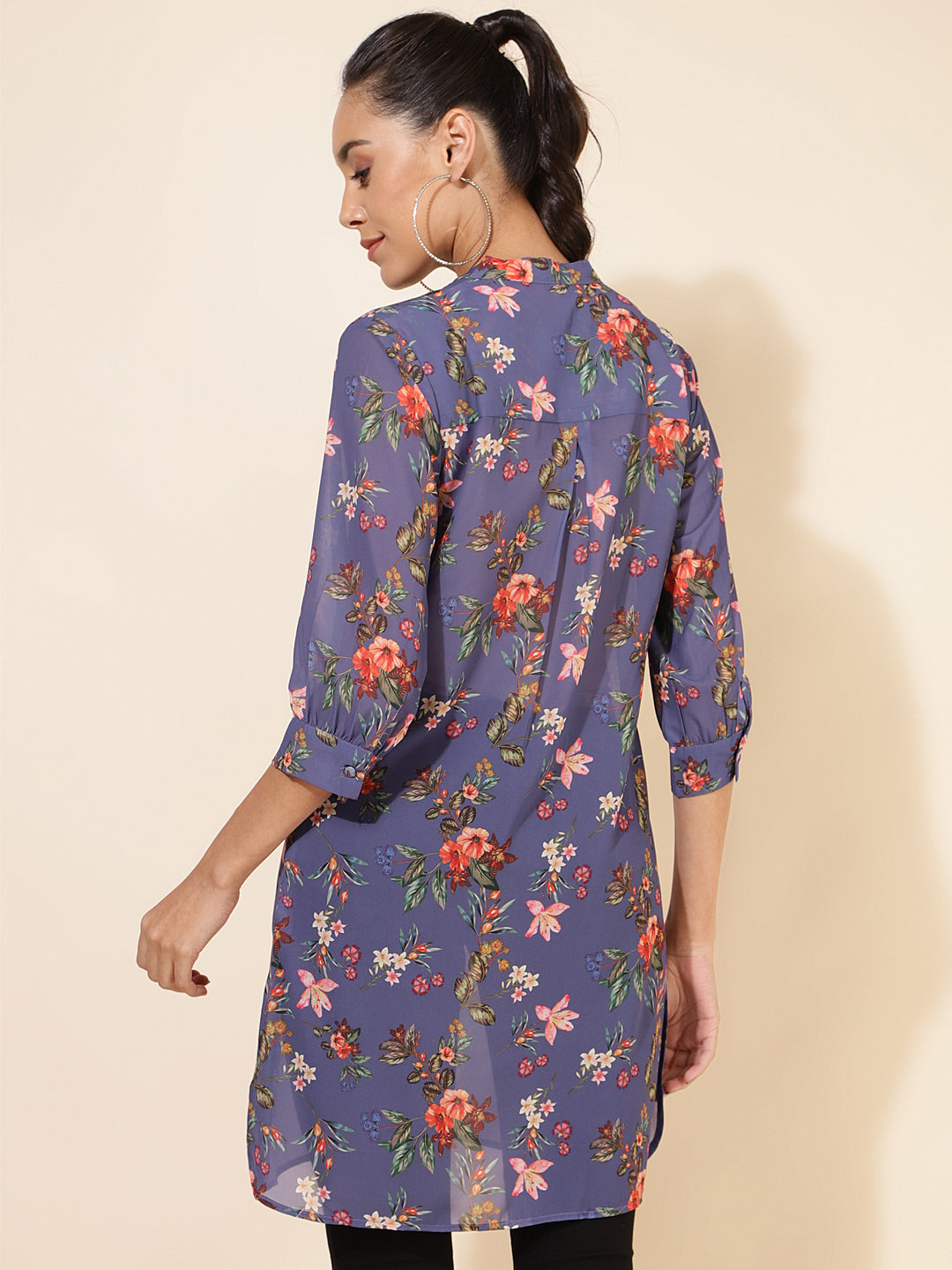Janasya Women's Violet Georgette Floral Printed Casual Tunic - Distacart