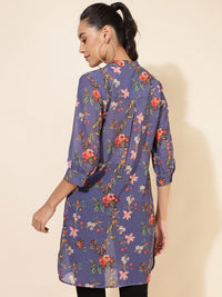 Thumbnail for Janasya Women's Violet Georgette Floral Printed Casual Tunic - Distacart