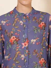 Thumbnail for Janasya Women's Violet Georgette Floral Printed Casual Tunic - Distacart